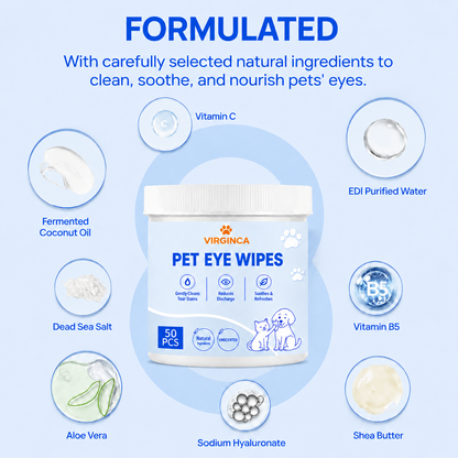 Virginca Pet Eye Wipes Tear Stain Remover 50 Pads for dogs and cats